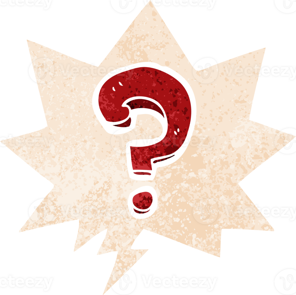 cartoon question mark with speech bubble in grunge distressed retro textured style png