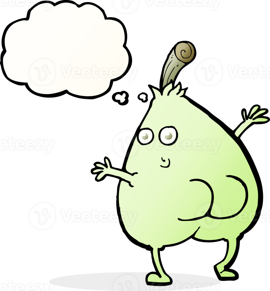 a nice pear cartoon with thought bubble png