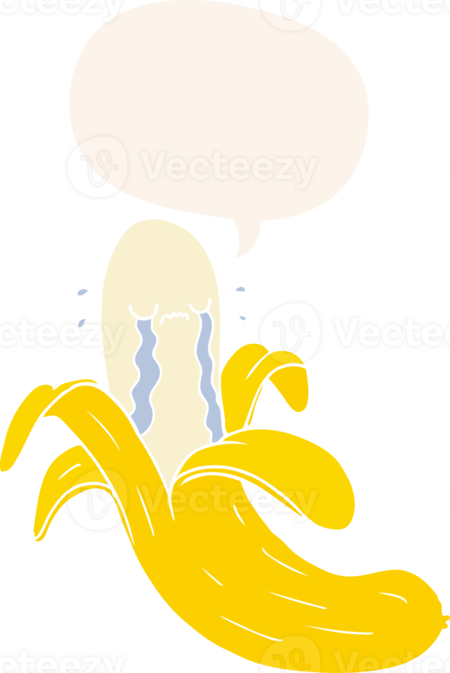 dibujos animados llorando plátano con habla burbuja en retro estilo png