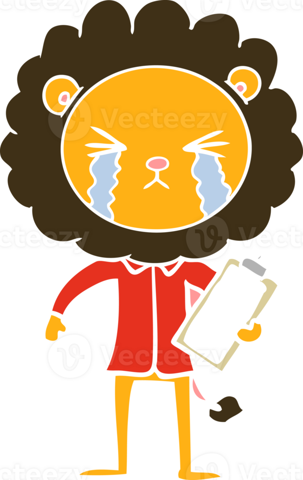 flat color style cartoon crying lion with clipboard png