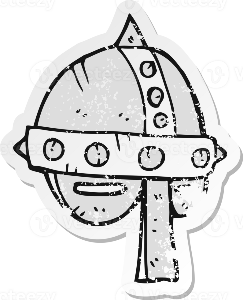 retro distressed sticker of a cartoon medieval helmet png