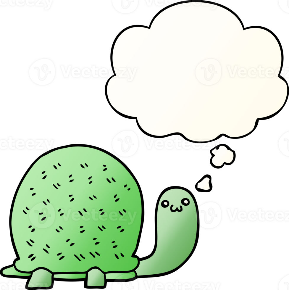 cute cartoon turtle with thought bubble in smooth gradient style png