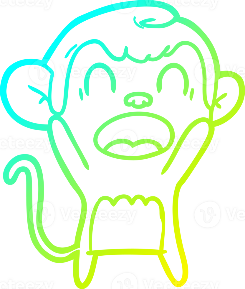 cold gradient line drawing of a shouting cartoon monkey png