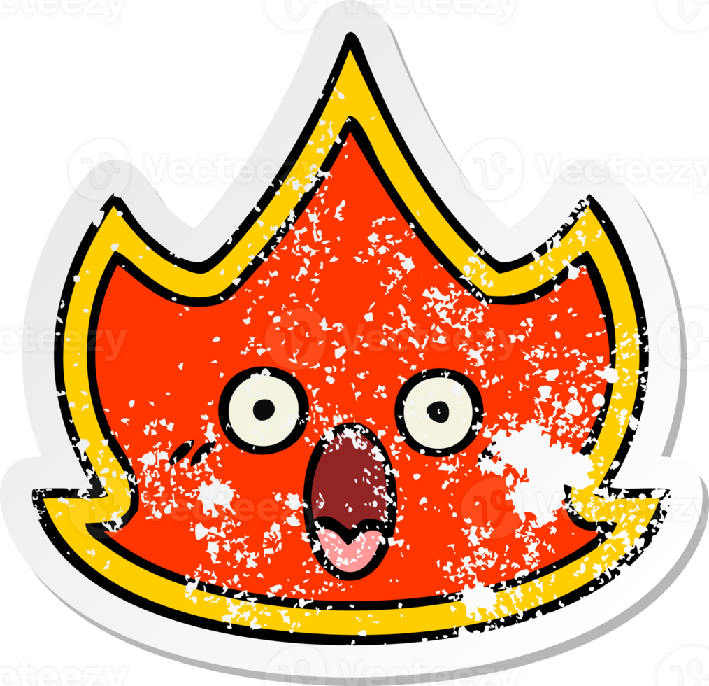 distressed sticker of a cute cartoon fire png