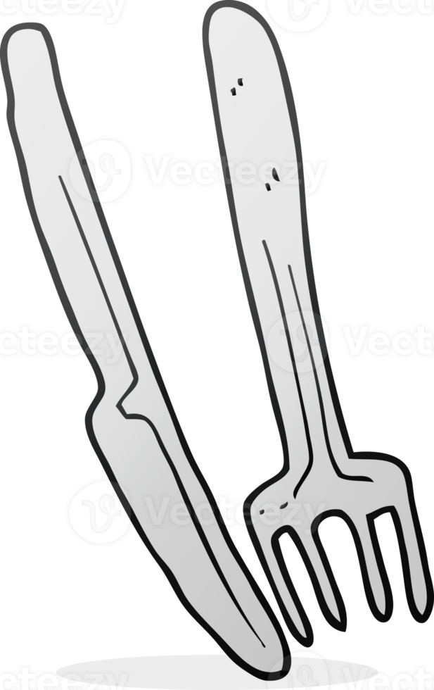 main tiré dessin animé couteau et fourchette png