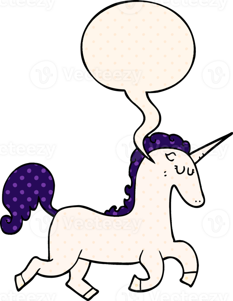 cartoon unicorn with speech bubble in comic book style png