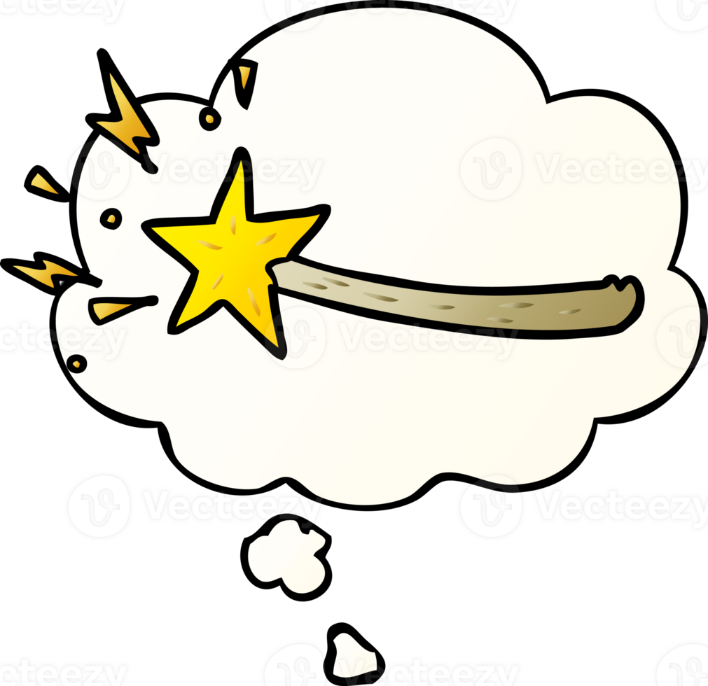 cartoon magic wand with thought bubble in smooth gradient style png
