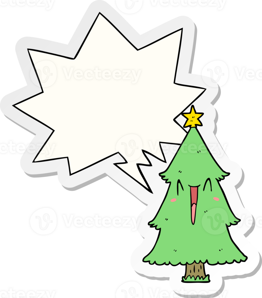 cartoon christmas tree with speech bubble sticker png