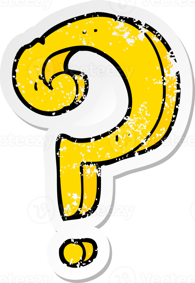distressed sticker of a cartoon question mark png