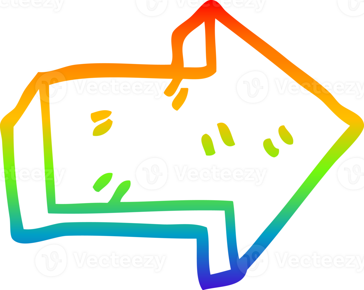 rainbow gradient line drawing of a cartoon pointing arrow png
