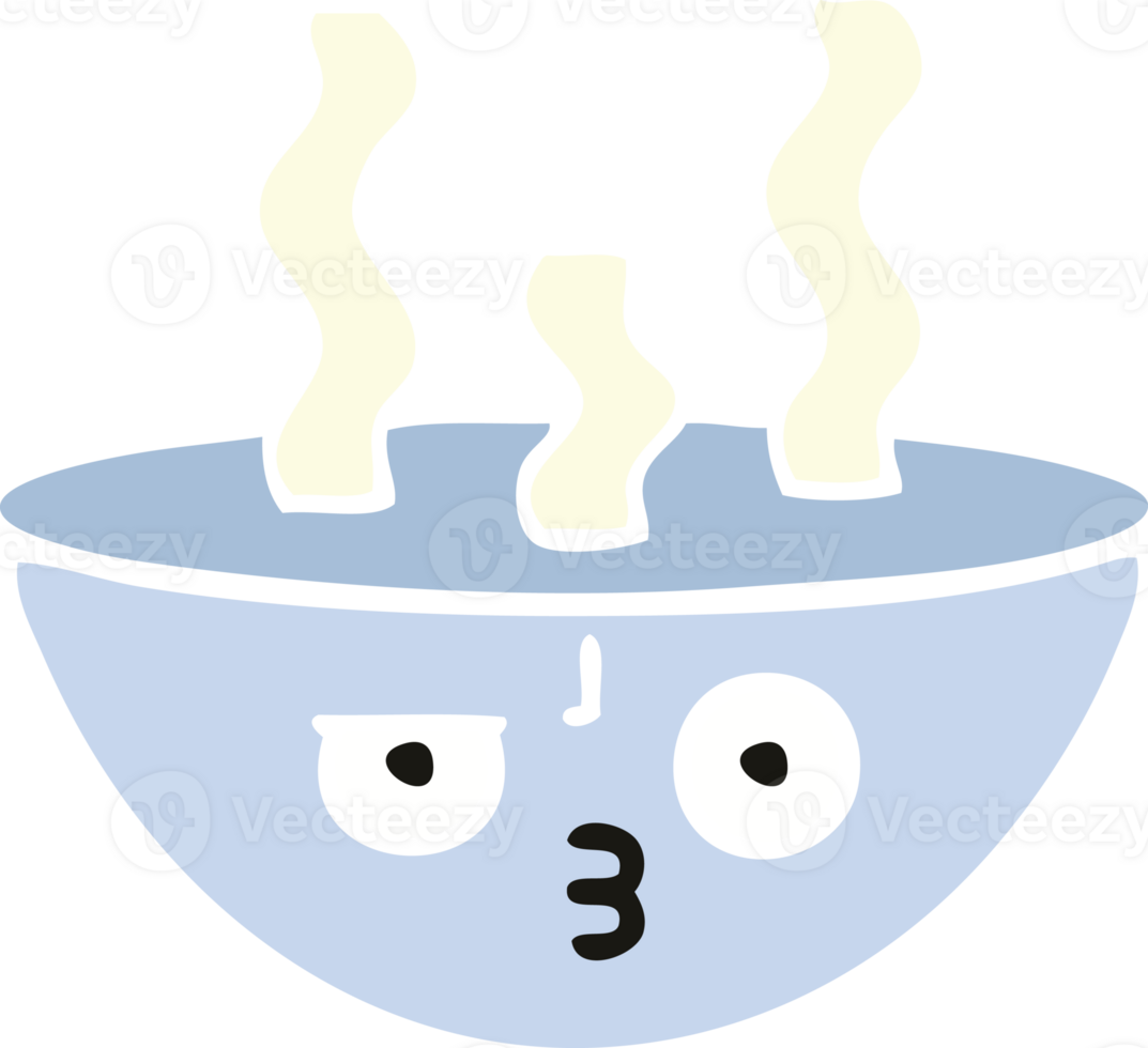 flat color retro cartoon of a bowl of hot soup png