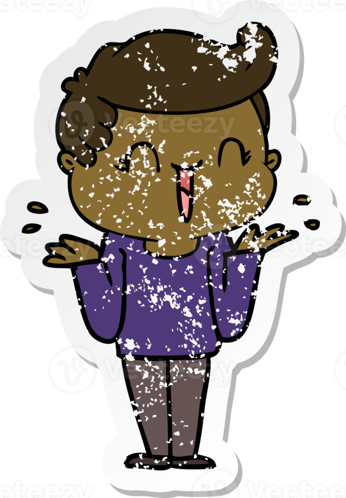 distressed sticker of a cartoon laughing boy png