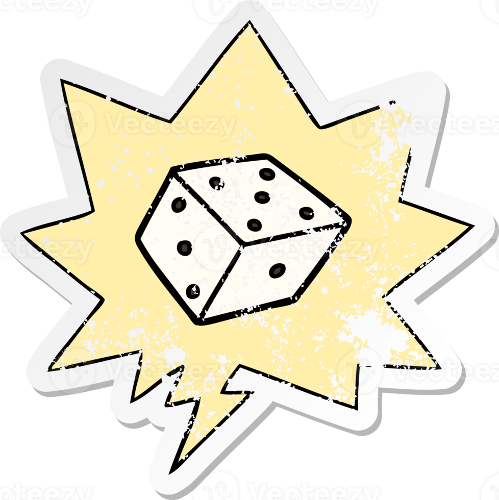 cartoon dice with speech bubble distressed distressed old sticker png