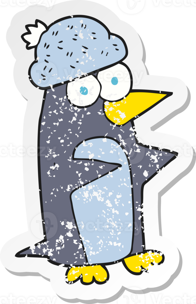 retro distressed sticker of a cartoon penguin png