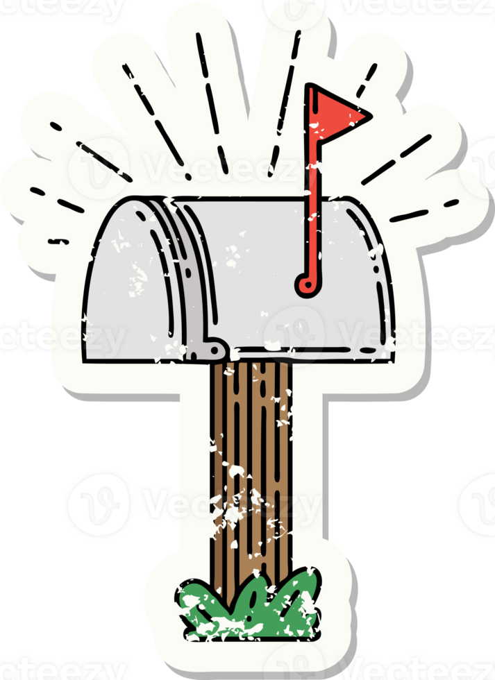 worn old sticker of a tattoo style closed mailbox png
