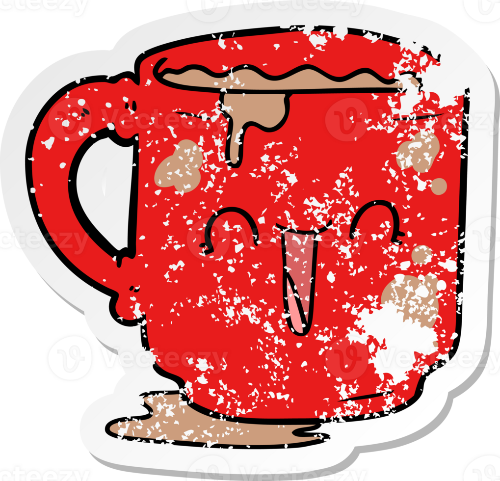 distressed sticker of a cartoon dirty office mug png