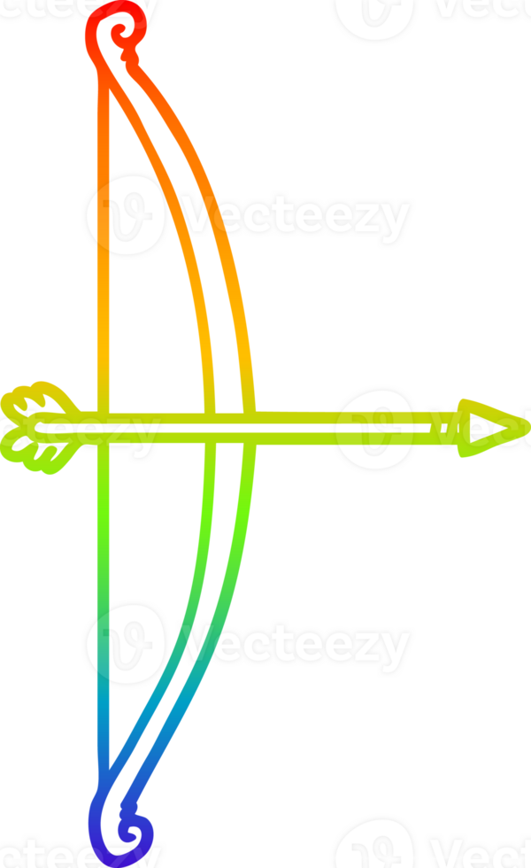 rainbow gradient line drawing of a cartoon bow and arrow png