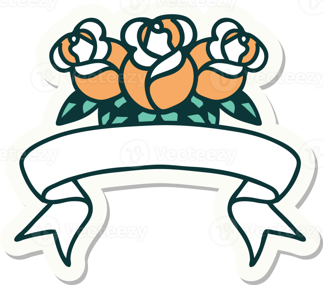 tattoo style sticker with banner of a bouquet of flowers png