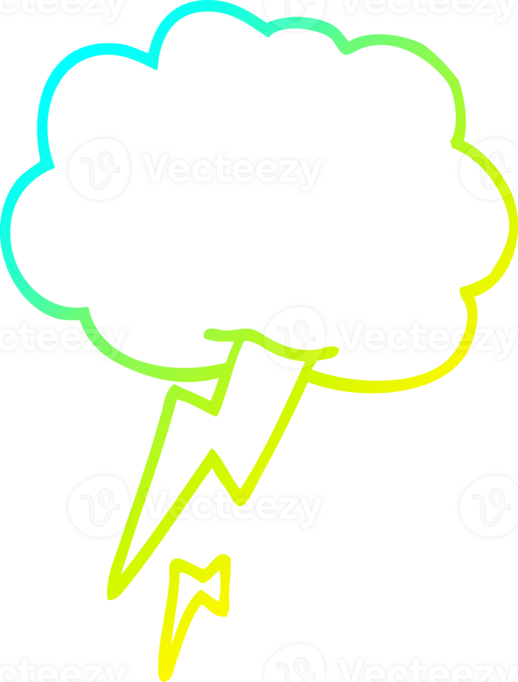 cold gradient line drawing of a cartoon thunder and lightening png