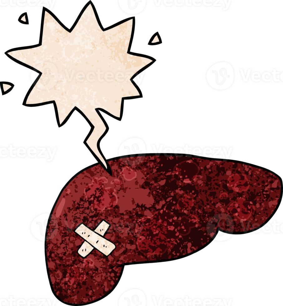 cartoon unhealthy liver with speech bubble in retro texture style png