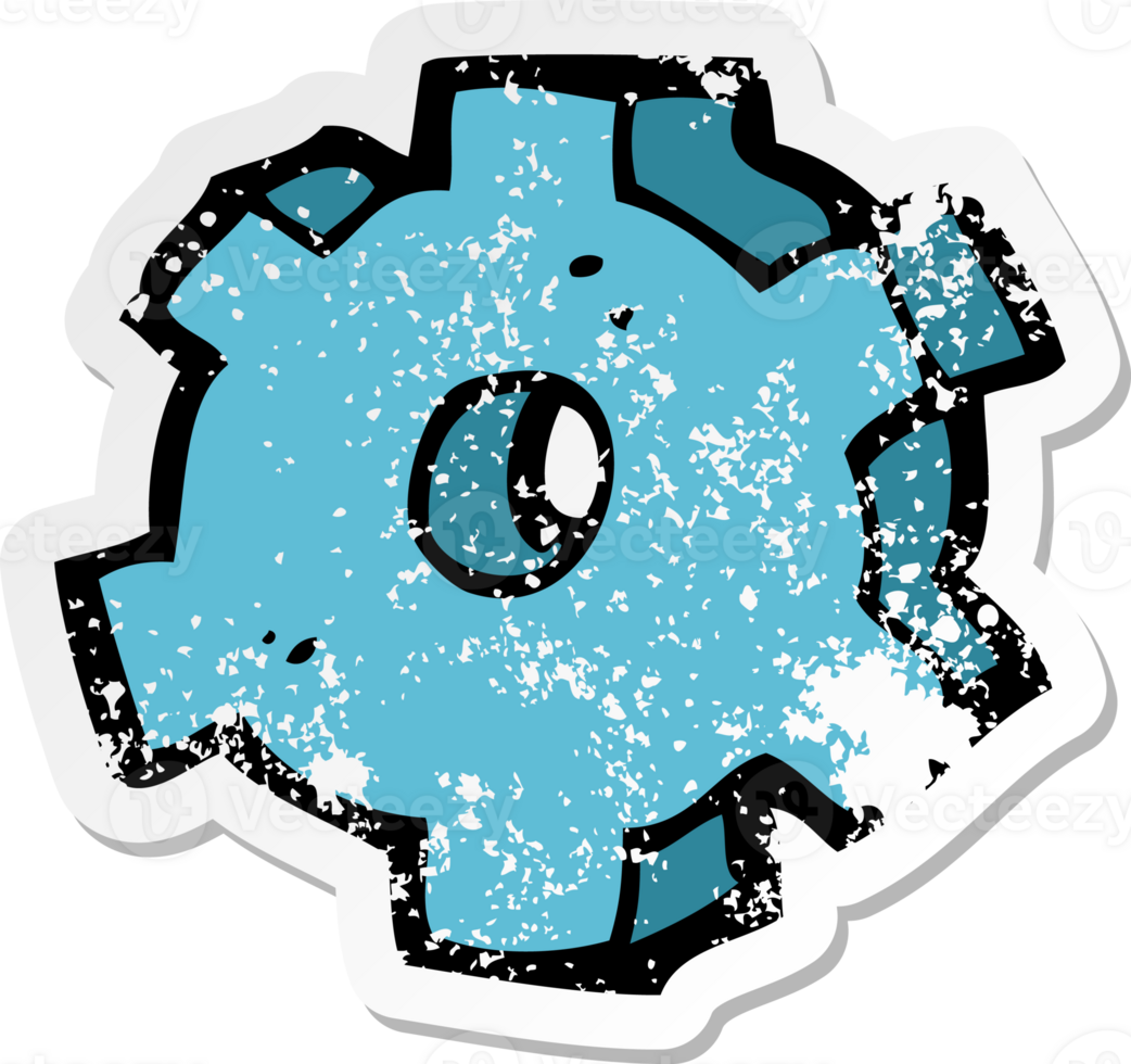 retro distressed sticker of a cartoon cog symbol png