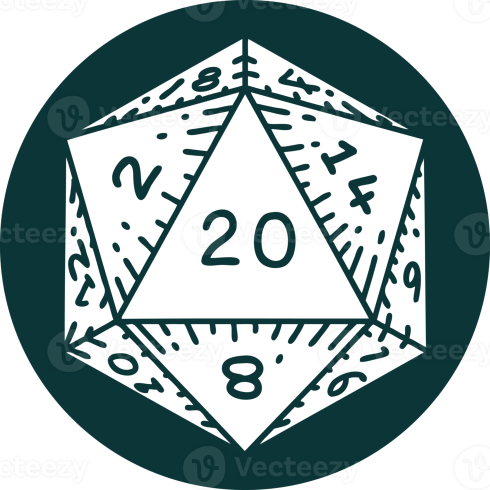 icon of natural 20 D20 dice roll png