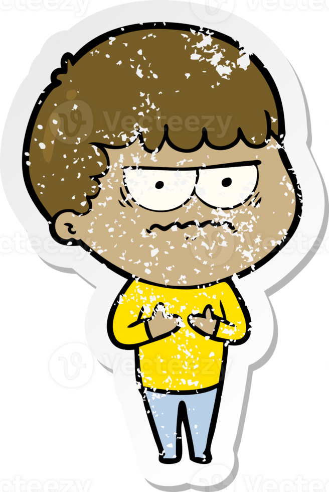 distressed sticker of a cartoon annoyed man png