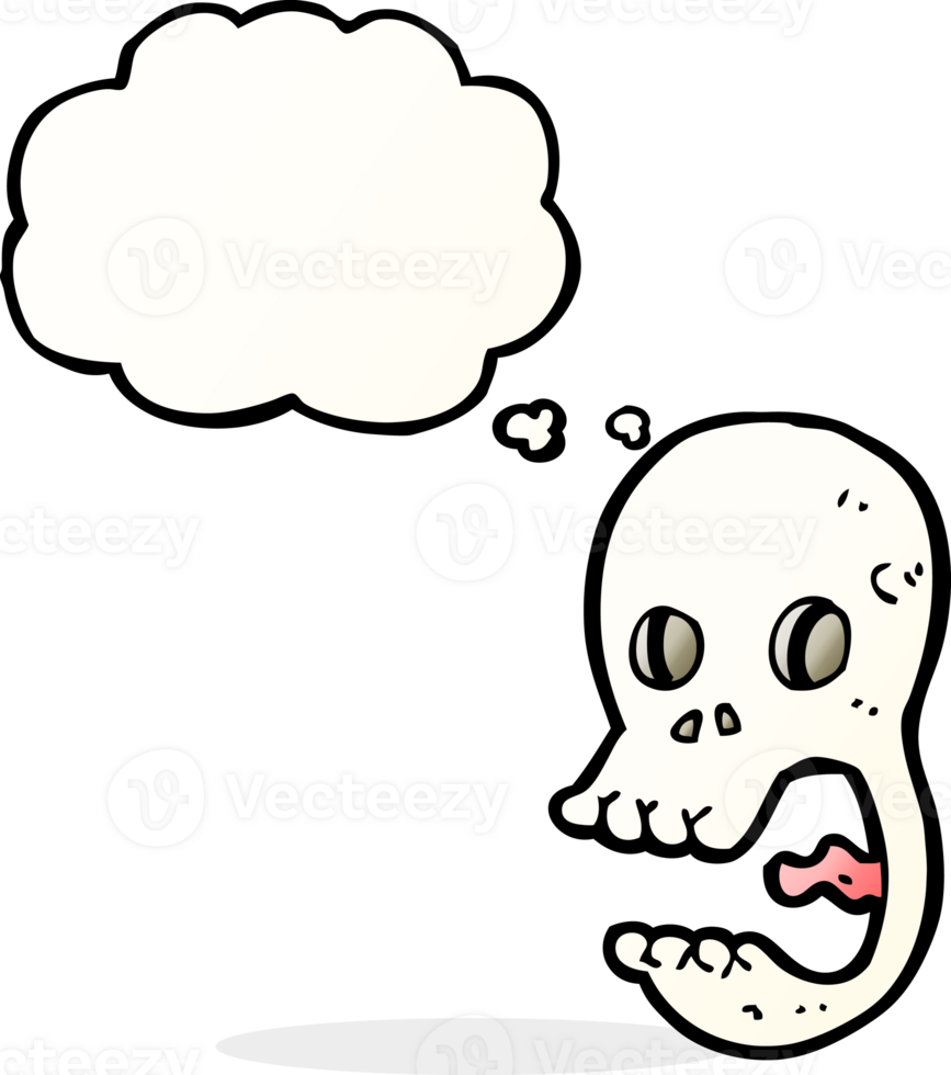 funny cartoon skull with thought bubble png