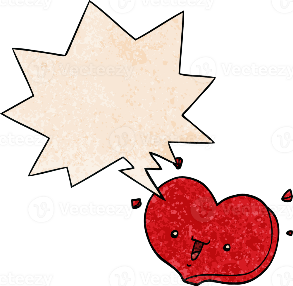 cartoon happy love heart with speech bubble in retro texture style png