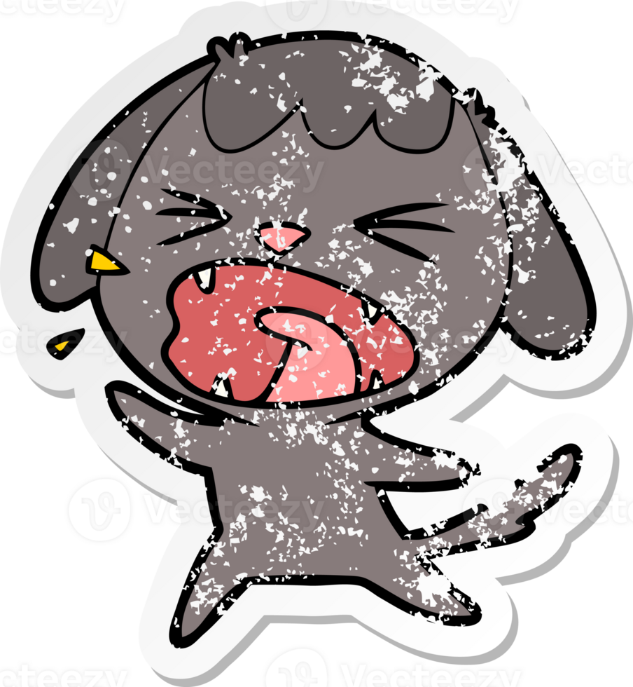 distressed sticker of a cute cartoon dog barking png