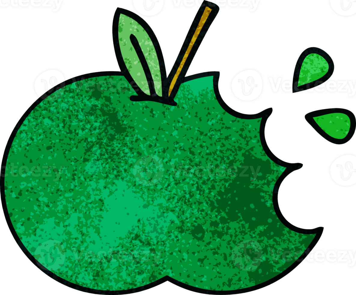 retro grunge texture cartoon of a juicy apple png