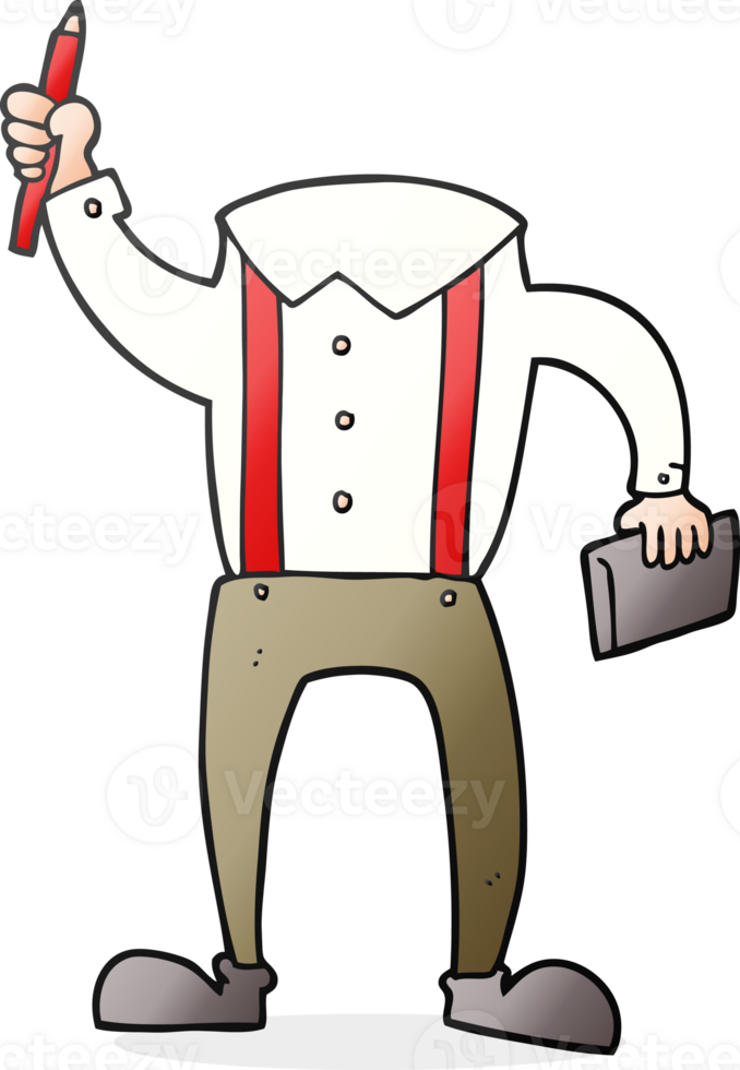 hand drawn cartoon headless body with notepad and pen add own photos png