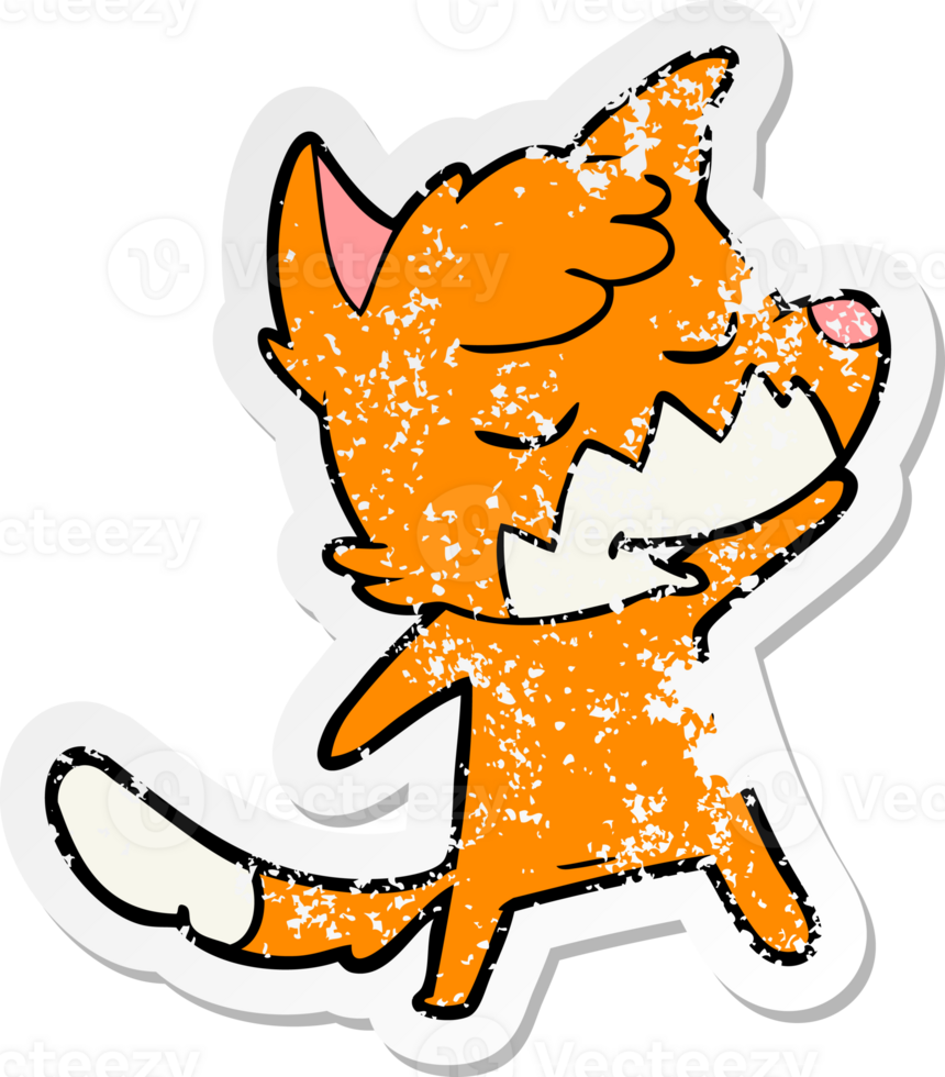 distressed sticker of a friendly cartoon fox png