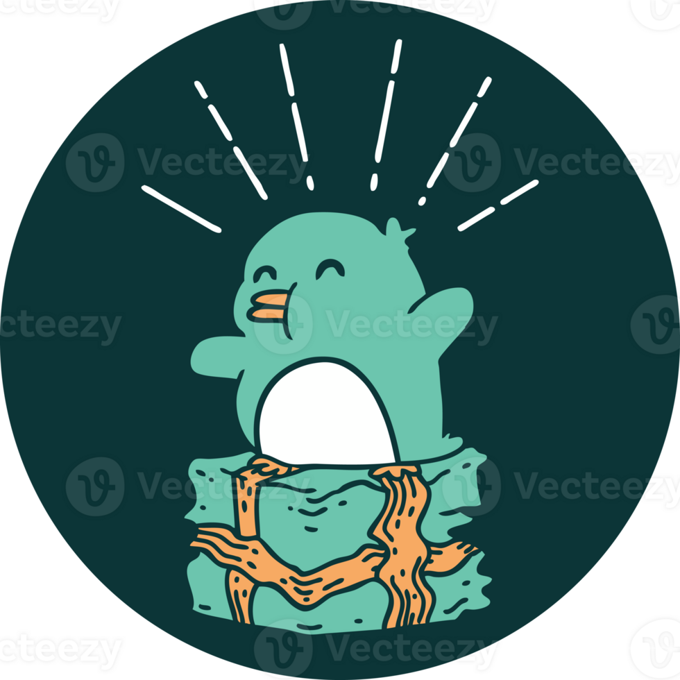 icon of a tattoo style penguin sitting on present png