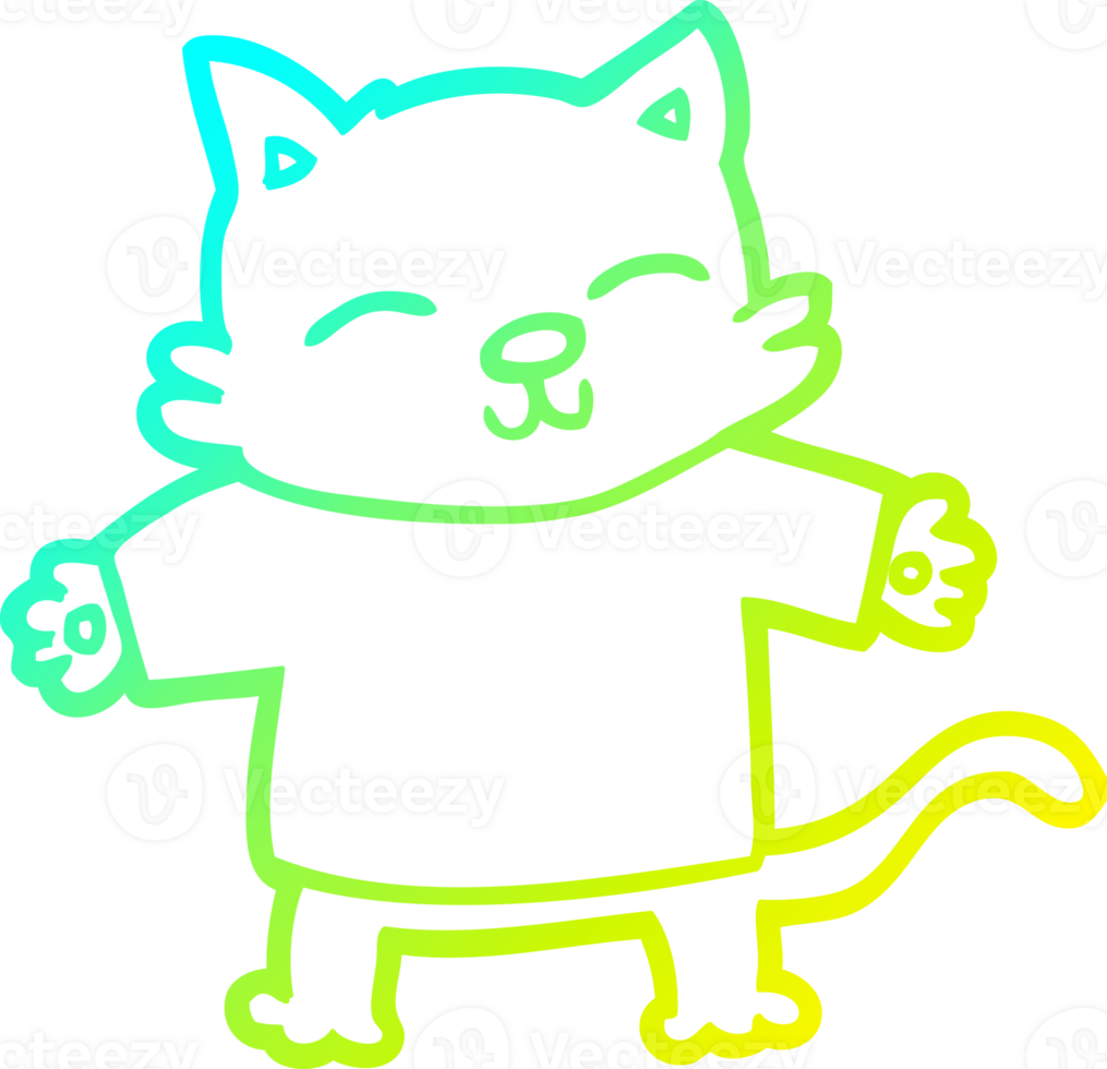 cold gradient line drawing of a happy cartoon cat png
