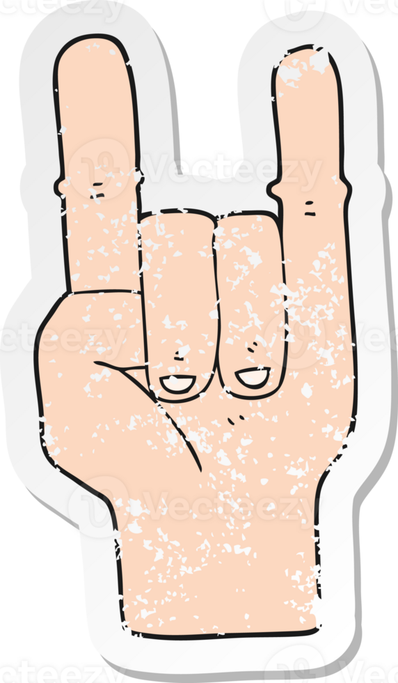 retro bedrövad klistermärke av en tecknad serie jäkel horn hand symbol png