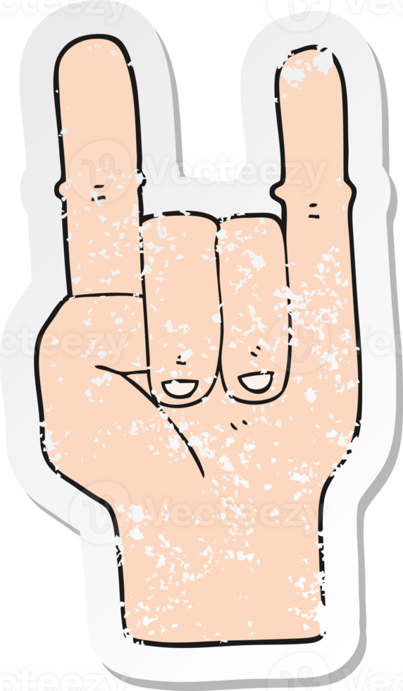 retro distressed sticker of a cartoon devil horns hand symbol png