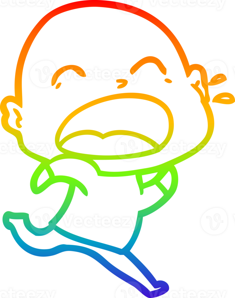 rainbow gradient line drawing of a cartoon shouting bald man png
