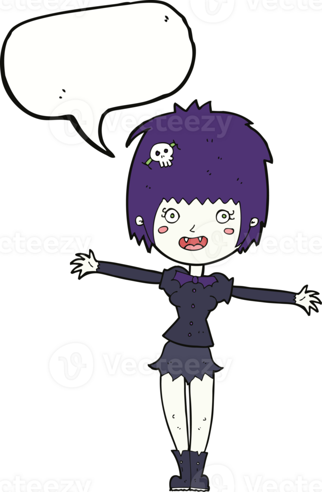 cartoon happy vampire girl with speech bubble png