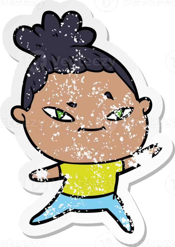 distressed sticker of a cartoon woman png