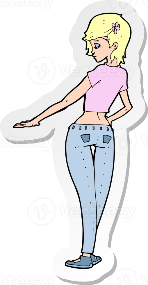 sticker of a cartoon pretty girl in jeans and tee png