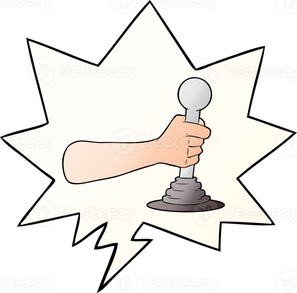 cartoon hand pulling lever with speech bubble in smooth gradient style png