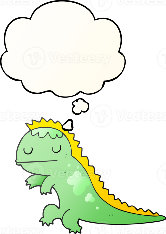 cartoon dinosaur with thought bubble in smooth gradient style png