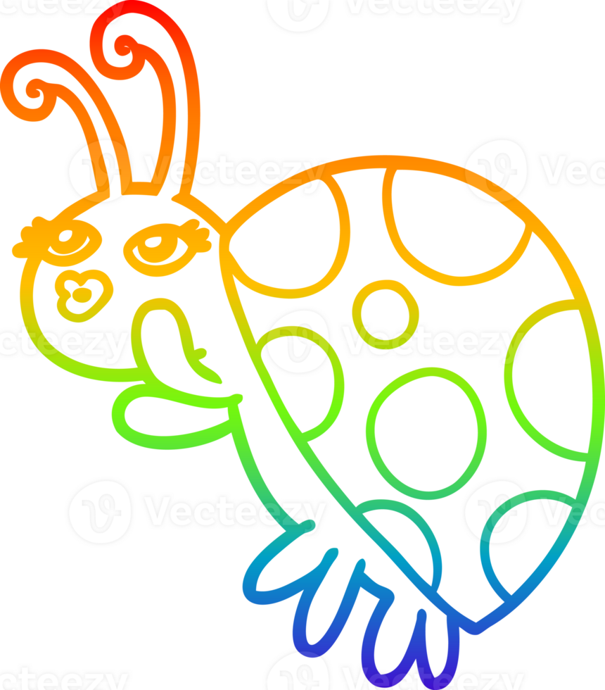 rainbow gradient line drawing of a cartoon ladybug png