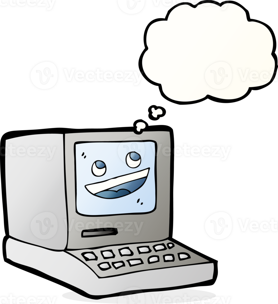 cartoon old computer with thought bubble png