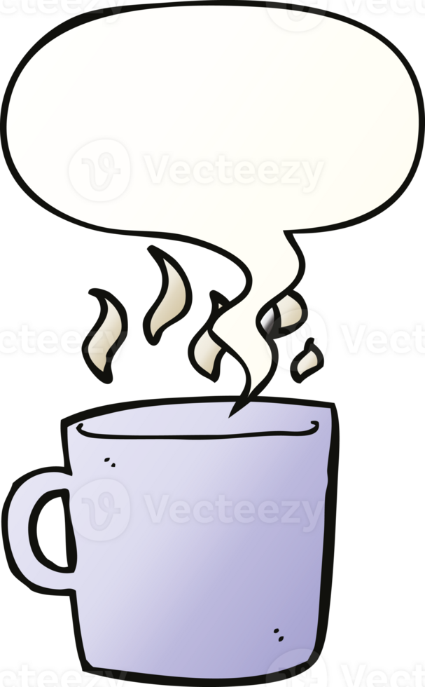 cartoon hot cup of coffee with speech bubble in smooth gradient style png