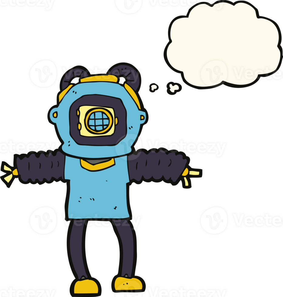 cartoon deep sea diver with thought bubble png