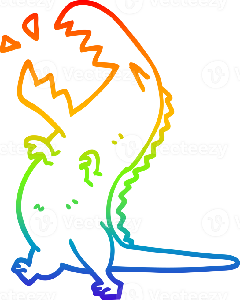 rainbow gradient line drawing of a cartoon roaring t rex png