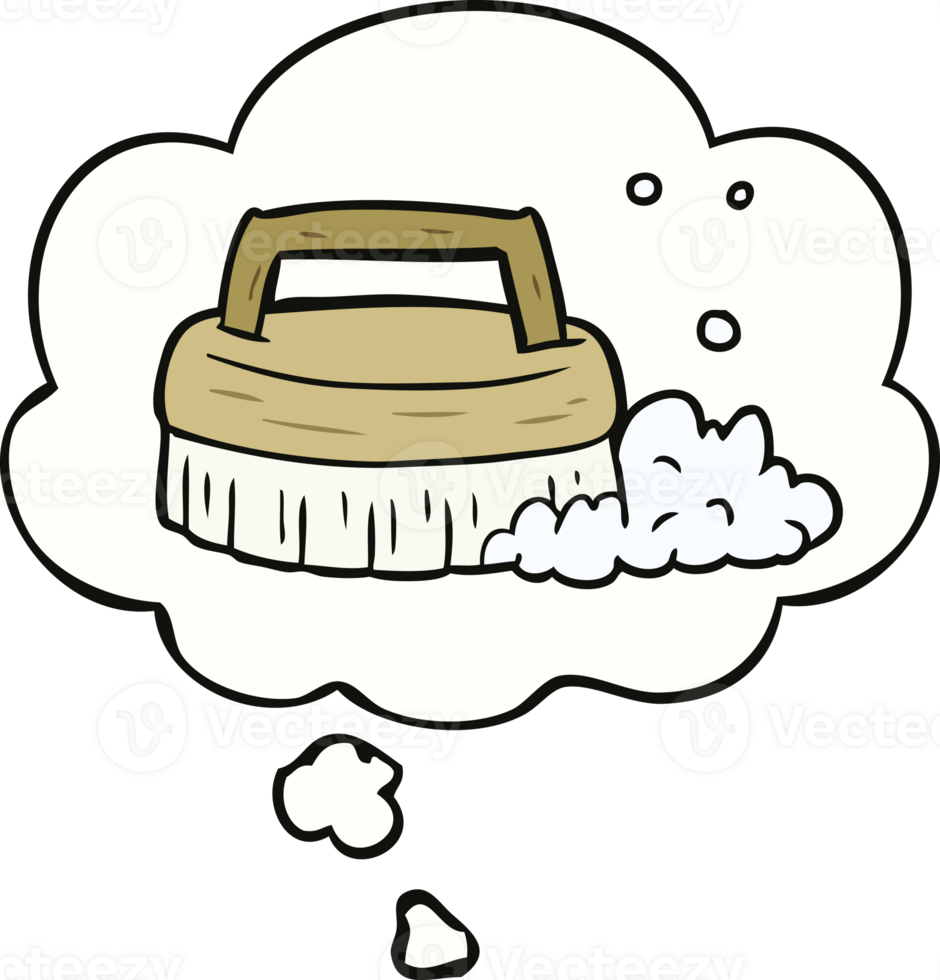 cartoon scrubbing brush with thought bubble png