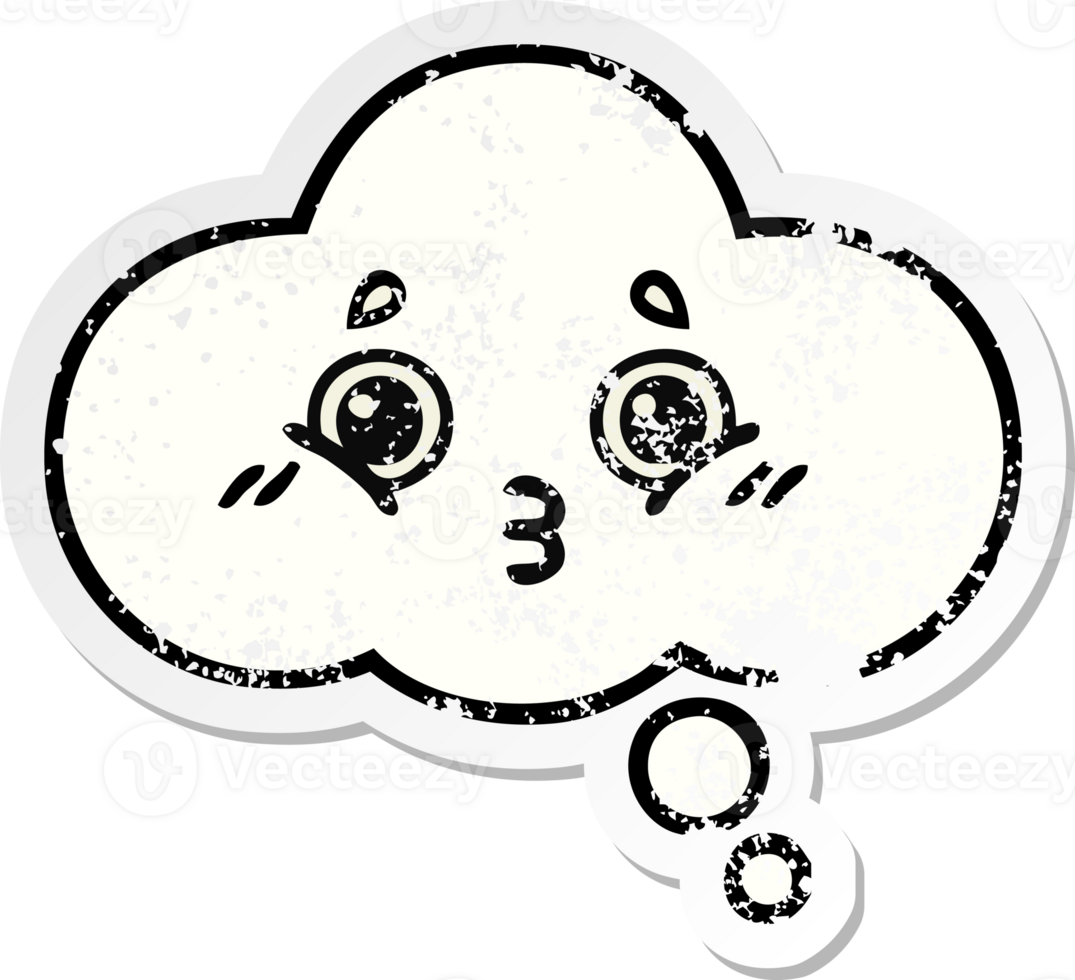 distressed sticker of a cute cartoon thought bubble png